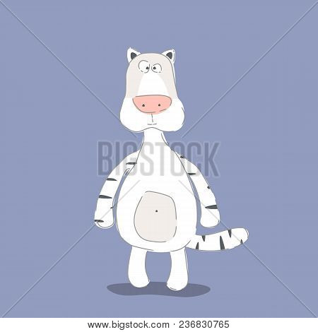 Cute Funny Tiger. Hand Drawn Work. Childish Cartoon Design For Kid T-shirts, Dress Or Greeting Cards