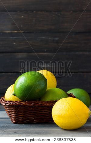 Fresh Citrus In A Wooden Basket