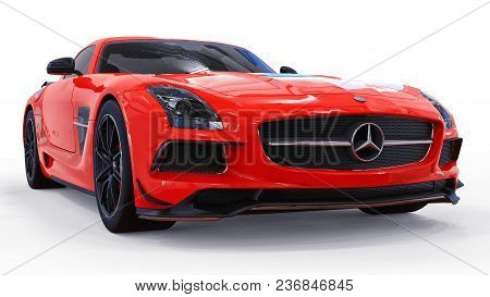 Mercedes-benz Sls Red. Three-dimensional Raster Illustration. Isolated Car On White Background. 3d R