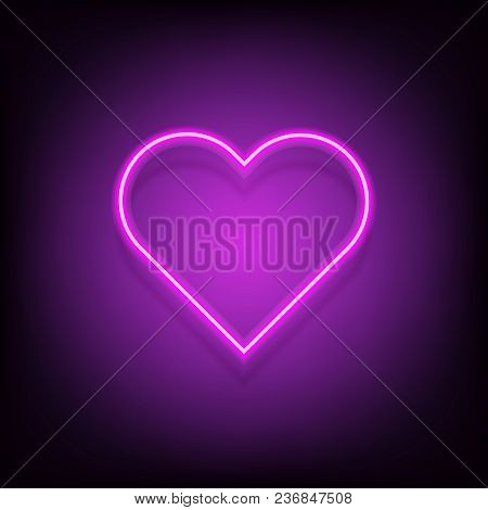 Neon Heart Vector Glowing Lamp Valentine Romance Sign Decoration Love Symbol. Vintage Retro Banner, 