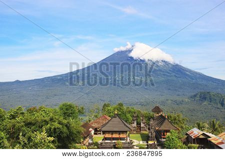Pura Lempuyang Temple With Mount Agung In The Background In Bali, Indonesia. Balinese Culture