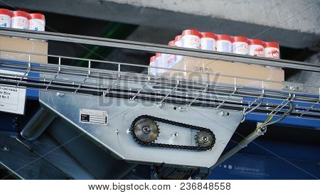 Moscow, Russia - May, 2017: Detergent On Modern Equipment Automated Production Line. Clip. Productio