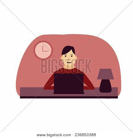 Man Sitting At Computer Vector Illustration For Web