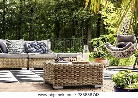 Wooden Veranda With Hanging Chair