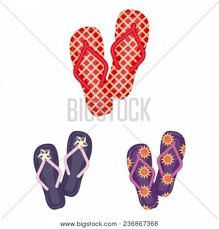 Flip-flops Cartoon Icons In Set Collection For Design. Beach Shoes Vector Symbol Stock  Illustration