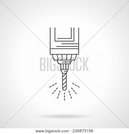 Symbol Of Industrial Drill Element. Drilling Machine For Factory Or Workshop. Flat Black Line Vector