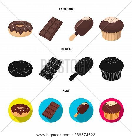 Donut With Chocolate, Zskimo, Shokolpada Tile, Biscuit.chocolate Desserts Set Collection Icons In Ca