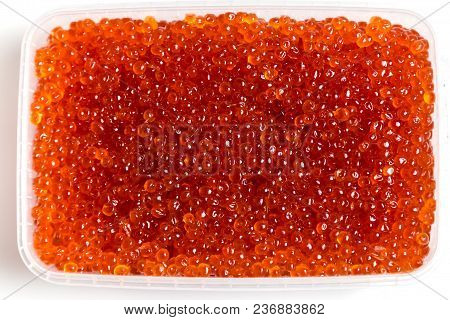 Red Caviar Salmon In A Jar On A White Background