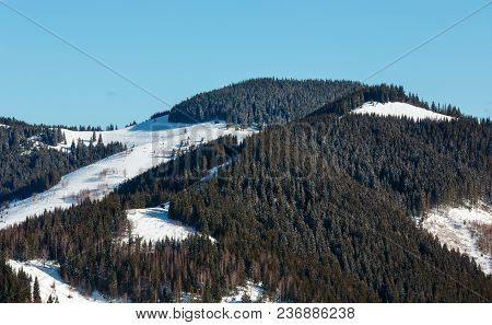 Morning Winter Snow Covered Scenery Picturesque Alp Mountain Ridge (ukraine, Carpathian Mountains, T