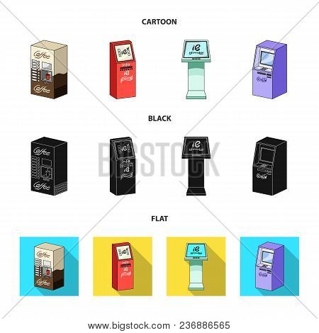 Coffee Machine, Atm, Information Terminal. Terminals Set Collection Icons In Cartoon, Black, Flat St