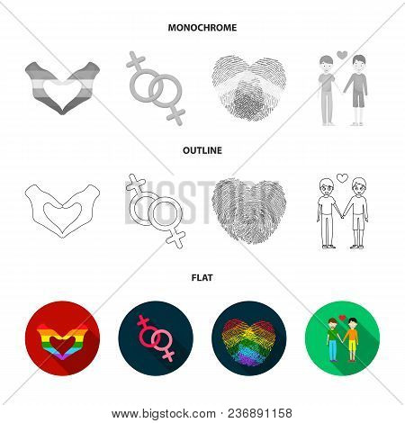 Flag, Unicorn Symbol, Arrows With Heart.gay Set Collection Icons In Flat, Outline, Monochrome Style 