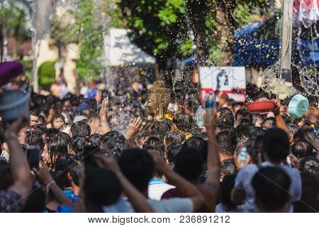 Nongkhai,thailand-april 18 : Splashing Water Luangpho Phra Sai One Of The Biggest Songkran Event,is 