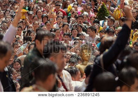 Nongkhai,thailand-april 18 : Splashing Water Luangpho Phra Sai One Of The Biggest Songkran Event,is 