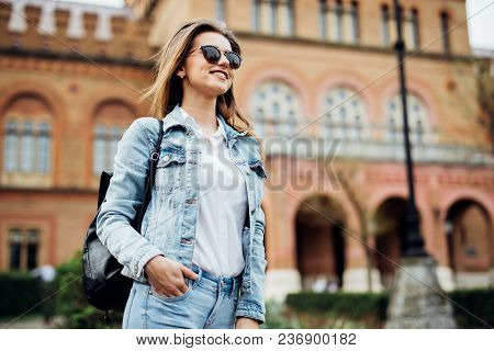 A Portrait Of An Girl College Student On Campus