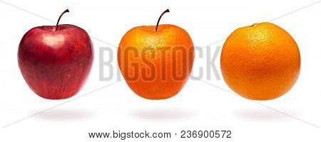 Normal Apple, Orange And Apple With Orange Peel