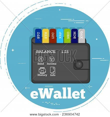 Crypto Currencies Wallet Trendy Concept In Line Art Style. Banking And Finance, Digital Money And Bl