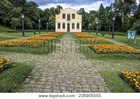 Curitiba, Parana, Brazil, December 30, 2018. Tourists Visit The Reproduction Of The Facade Of Casa M