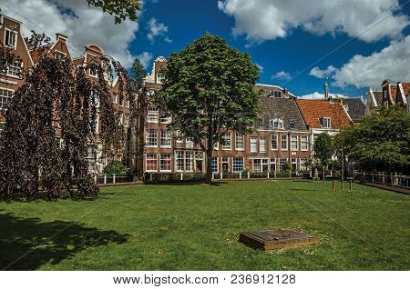 Semidetached Typical Houses And Green Garden At Begijnhof, A Medieval Semi-monastic Community In Ams
