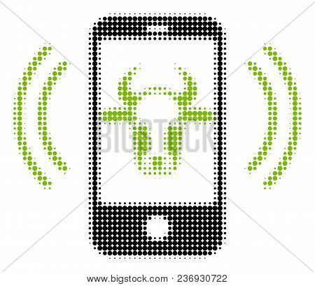 Cow Mobile Control Halftone Vector Icon. Illustration Style Is Dotted Iconic Cow Mobile Control Icon