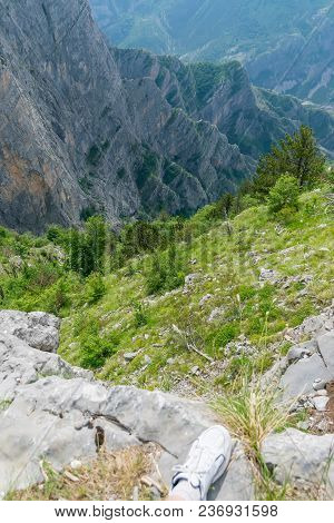 A Steep Mountain Slope With Picturesque Views.