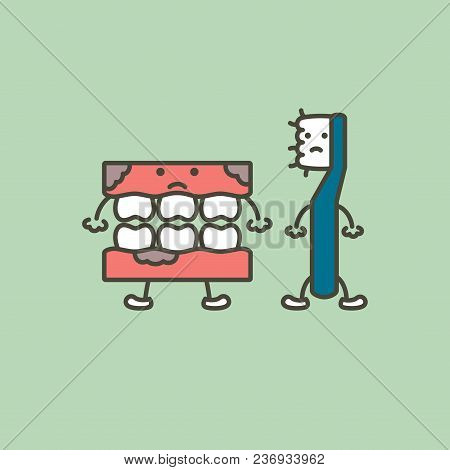 Use An Old Toothbrush To Clean The Denture Or False Teeth Are Not Clean And Unhealthy, Dental Care A