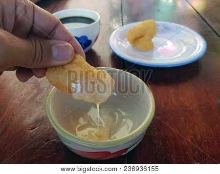 Patongko Or Deep Fried Dough Stick And Coffee Asian Breakfast Set,thai Food Usually Eat In The Morni