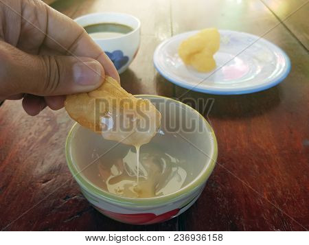 Patongko Or Deep Fried Dough Stick And Coffee Asian Breakfast Set,thai Food Usually Eat In The Morni