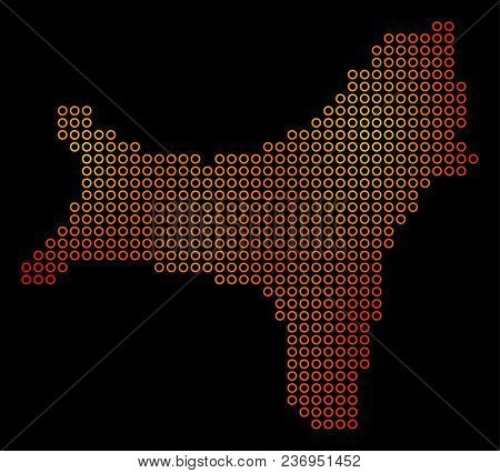 Dot Fire Christmas Island Map. Vector Territorial Map In Fire Color Tints On A Black Background. Vec