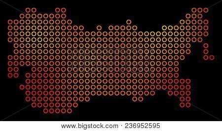 Dot Fire Ussr Map. Vector Territorial Map In Orange Color Tones On A Black Background. Vector Compos