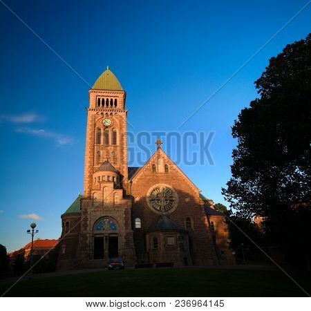Sunset View To Vasa Church Aka Vasakyrkan In Goteborg, Sweden
