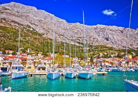 Baska Voda Waterfront Sailing Destination In Makarska Riviera, Dalmatia Region Of Croatia