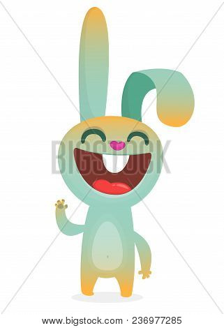 Happy Bunny Cartoon Lauging With Eyes Closed. Vector Illustration Isolated On White Background