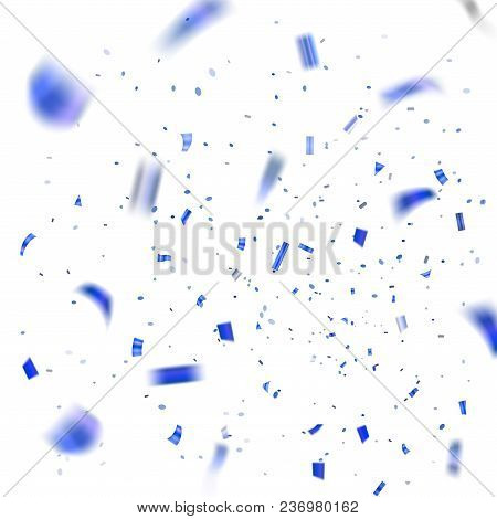Blue Confetti Explosion Celebration Isolated On White Background. Falling Confetti. Abstract Decorat