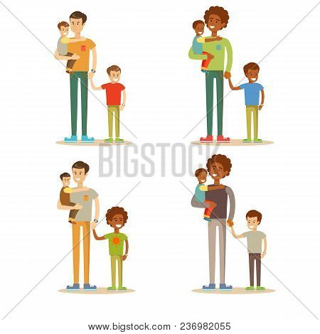 Young Dad Is Enjoying Time With His Child. Handsome Father With Little Boy. Lifestyle Family. Set. S
