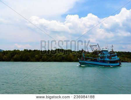 Fishing Boat View From Pakbara Pier In Satun