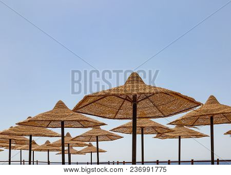 Umbrellas On The Beach At Sharm El Sheikh Beach, Egypt