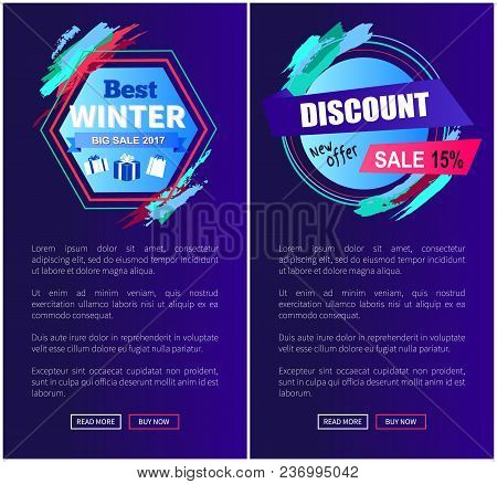 Best Winter Sale, Discount -25 Off, Set Of Web Sites With Designed Emblems, Strokes And Text Below T