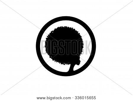 Afro Woman Logo Design. Black Diadem Curly Afro Hair, Portrait African Women In Ethnic Traditional H