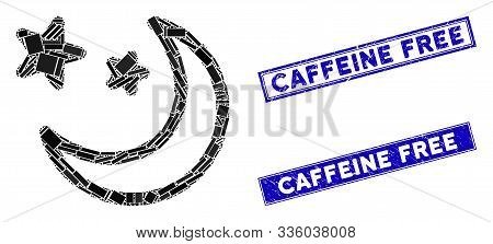 Mosaic Clear Night Sky Icon And Rectangular Caffeine Free Seals. Flat Vector Clear Night Sky Mosaic 