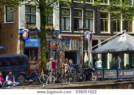 Amsterdam, Holland. August 2019. In The Red-light District The Sign Of The Mastiff With The Studded 