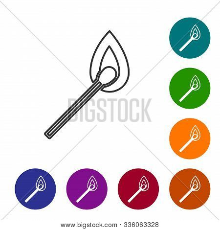 Grey Line Burning Match With Fire Icon Isolated On White Background. Match With Fire. Matches Sign. 