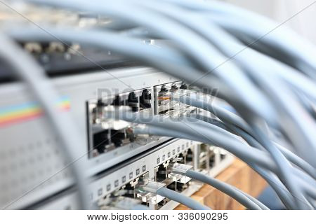 Focus On Internet Chords And Cables Perform Role Of Porter Of Ethernet Connection And Wi-fi Provider