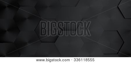 Abstract Modern Brushed Black Steel Honeycomb Background, 3d Rendering