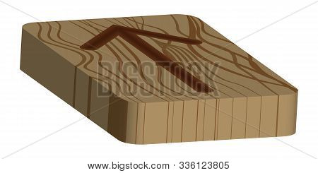 Rune Teiwaz. Horizontal Projection. Scandinavian. Imitation Burning Wood. Wood Cut Texture