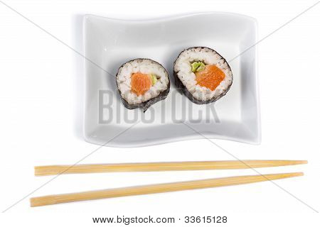 zwei Maki Sushi von oben
