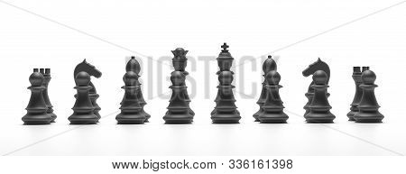Chess Black Set Isolated On White Background. 3D Illustration