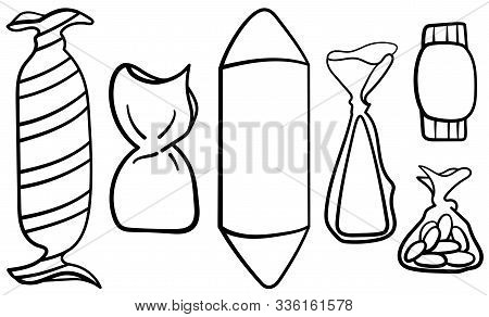 Candies In Black Lines Set On White Background