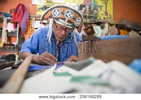 Nova Olinda, Ceara, Brazil - June 04, 2016: Espedito Seleiro, Famous Leather Craftsman Of Brazil, Pr