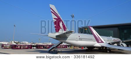 Doha, Qatar - Nov 17. 2019. Boeing 777-300 Qatar Airways In The Airport