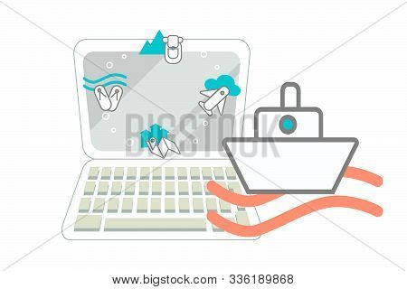 Web Communication Network Vector Design Ship On The Waves.Сhoice Of Tourist Destination, Outdoor Act